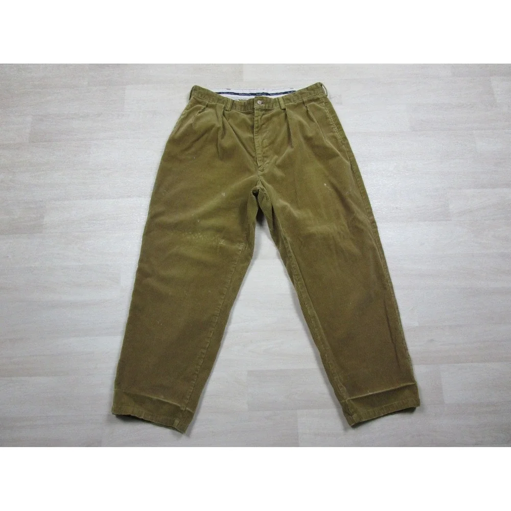 Polo Ralph Lauren Andrew Pant Corduroy Trousers Men's 33x27‎ Tan Pleated Vintage